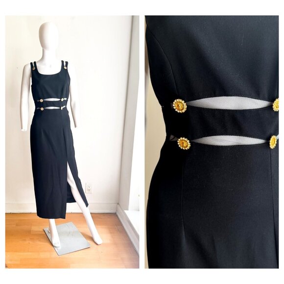 Vintage 90s Black Gold Accents 90s Designer Inspired Gown 6 - Picture 1 of 9